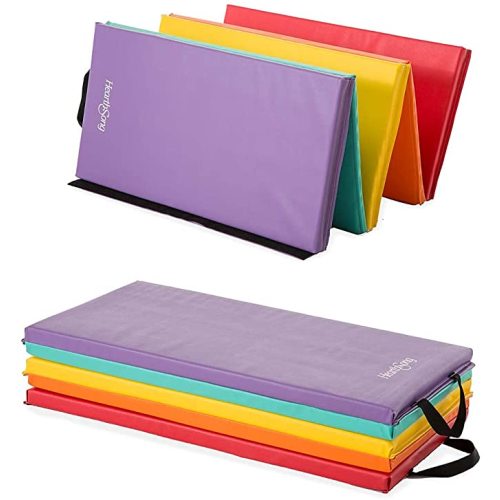 HearthSong Five-Panel Folding Kids' Gymnastics Tumbling Mat for Active Play, with Carrying Handles, 77"L x 33"W x 1¼"H
