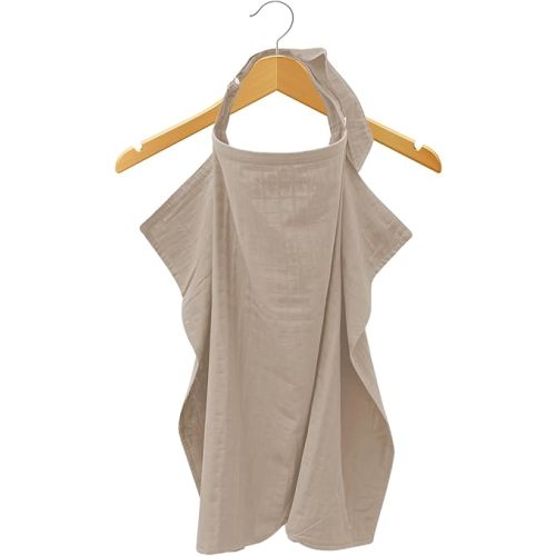 MOZAH 100% Organic Cotton Muslin Nursing Cover for Baby Breastfeeding, Breathable 100% Cotton Breastfeeding Cover with Rigid Hoop for Mother Nursing Apron, Multi-use Carseat Canopy (Oatmeal Beige)