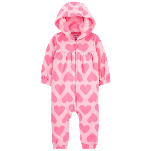 Baby Hearts Hooded Zip-Up Fleece Jumpsuit