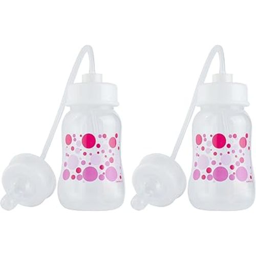 Hands-Free Baby Bottle - Anti-Colic Nursing System 4 oz Baby Bottle with Fast Flow Nipple/Teat 3m+ with Tube Straw Feeding System for Toddler 1 Year+ (2 Bottles - Pink)
