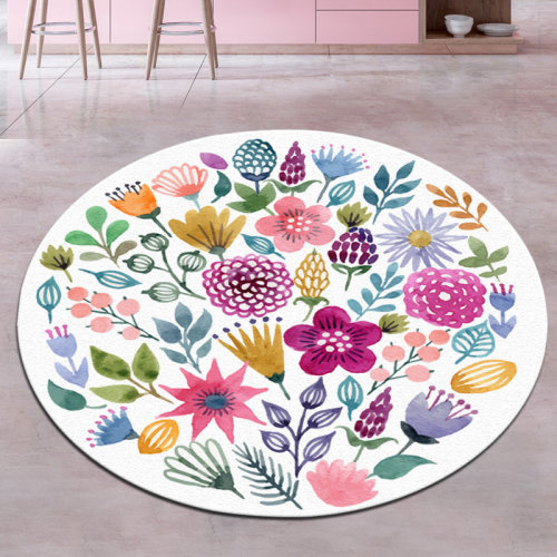 East Urban Home Round Jordon Floral Machine Woven Polyester/Velvet Area Rug in Pink/Green/Yellow & Reviews | Wayfair