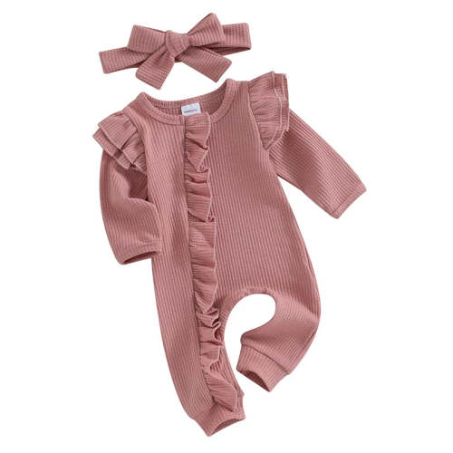 Baby Girl 2Pcs Clothes Ruffle Zipper Romper Long Sleeve Jumpsuit with – August + Willow