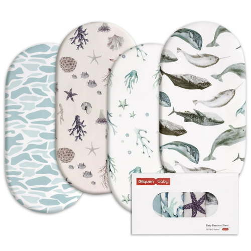 Gllquen Baby Bassinet Sheet Set 4 Pack Newborn Baby Boys Grils 32"X16", Marine