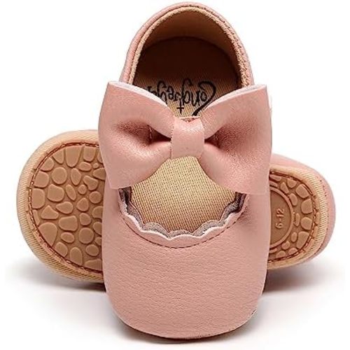 HONGTEYA Infant Baby Girls Mary Jane Flats Non Slip for Toddler First Walkers Soft Sole PU Leather Crib Shoes Sneaker Wedding Party Christmas Princess Dress Shoes Baby Moccasins Girls