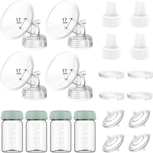 4 Full Pump Parts Kits for Spectra S1/S2/9 Plus/Synergy Gold, Replacement Kit for Spectra Pump Parts 4PC,Include 17mm Flange, Duckbill Valve, Tube, Bottle, Backflow Protector, Not Original Accessories