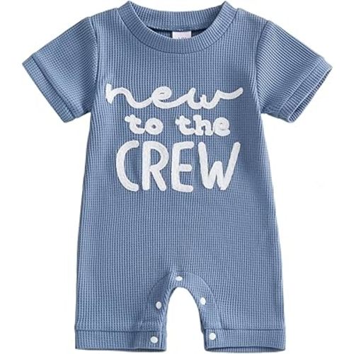 allshope Newborn Baby Boy Summer Outfit Romper Letter Embroidery Short Sleeve Jumpsuit Bodysuit Cute Infant Waffle Clothes