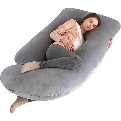 Pregnancy Pillow, Full Body Maternity Pillow 57 inch, with Removable Washable Cover - Sleep Support for Legs, Back, Neck, Shoulder, HIPS, Belly for Pregnent Women, Velvet Cover(Grey)