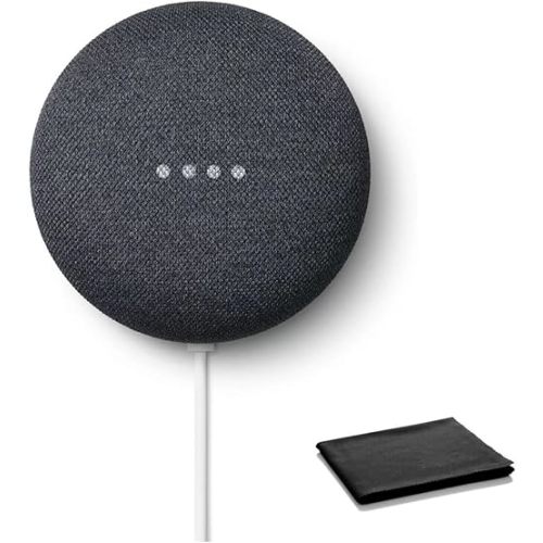 Sound Machine - Google Nest Mini Bluetooth Speaker, Brazilian Model, Multi Language with English Compatibility Assistant (2nd Gen) Chalk with Premium Cleaning Cloth and EU/US Power Plug Adapter, Bulk Packaging