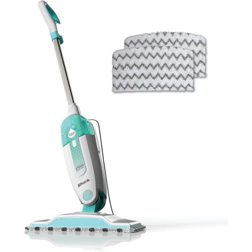 Shark S1000 Steam Mop with 2 Dirt Grip Pads, Lightweight, Safe for all Sealed Hard Floors like Tile, Hardwood, Stone, Laminate, Vinyl & More, Machine Washable, Removable Water Tank, White/Seafoam