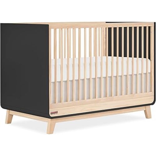 Dream On Me Fisher-Price Siesta 3-in-1 Convertible Crib, Matte Black Vintage Oak (Guard Rail Included)