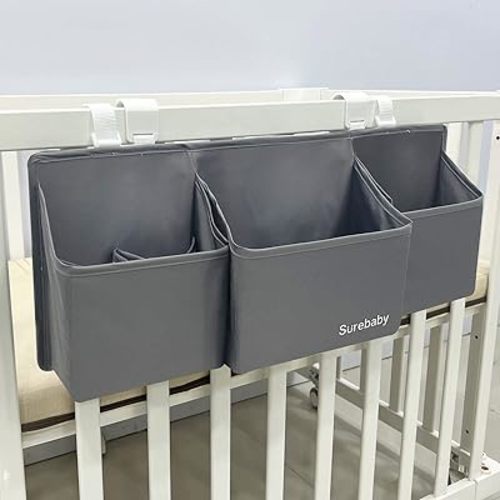 Hanging Baby Diaper Caddy, 3-in-1 Diaper Caddy Organizer Holder For Baby Crib, Nursery Organization Diaper Stacker Storage For Crib, Changing Table, Car, Wall-Grey