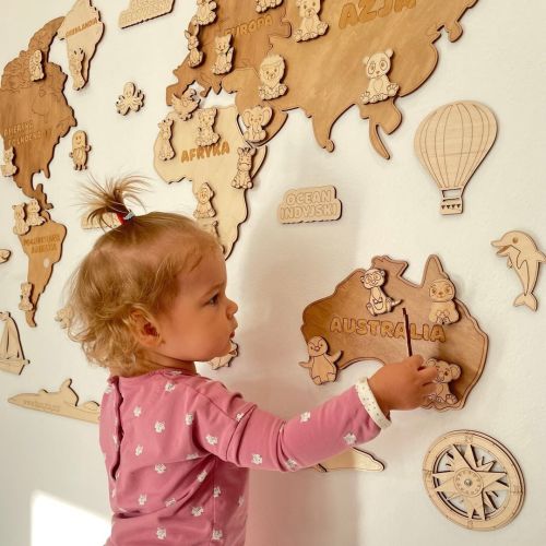 Christmas gift for kids - Wooden kids playroom decor, preschool activity natural wood, Kids world map boho nursery decor girls boys room.