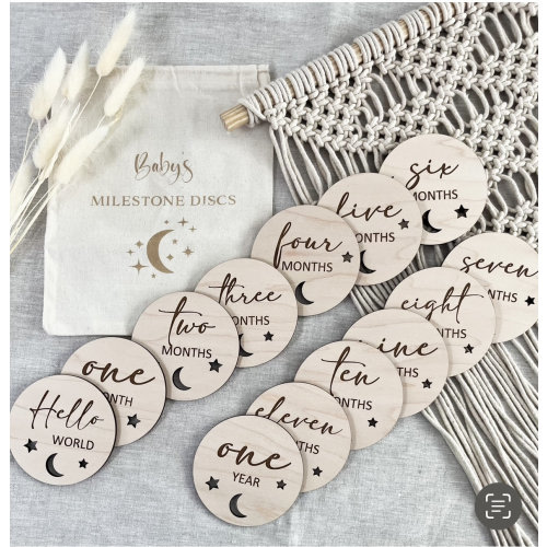Milestone Discs Baby Announcement Moon and Stars Nursery Baby shower Baby Photo Prop Boho nursery Baby Nursery Birth announcement