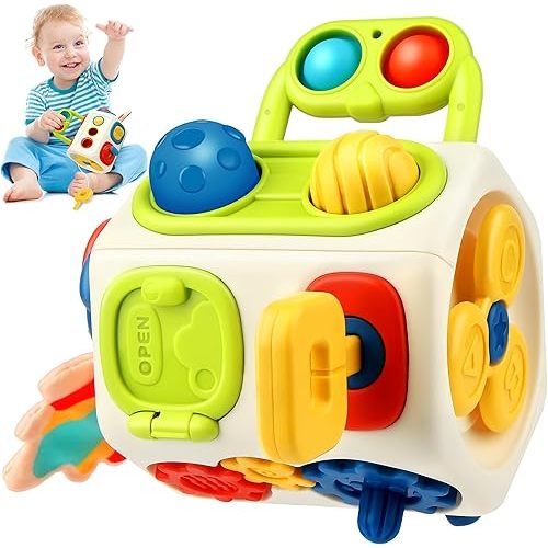 Vanmor 10-in-1 Busy Cube for 18+ Months Toddlers - 8-Sided Montessori Sensory Activity Cube with Fine Motor Skills Learning, Travel Fidget Toys for Airplane Car Seat, Gift for Boys Girls