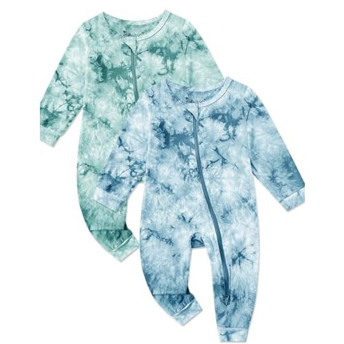 Jimonda Baby Girls Boys Footless Pajamas,Rayon From Bamboo Pjs 2 Way Zipper Long Sleeve Soft Sleeper,Infant Tie-dye Romper
