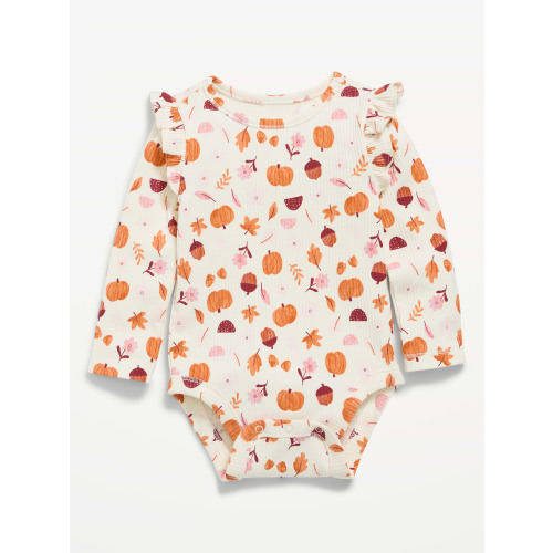Printed Long-Sleeve Ruffled Ribbed Bodysuit for Baby