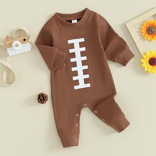 BULINGNA Newborn Infant Baby Boy Girl Football Jumpsuit Long Sleeve Onesie Romper Playsuit Fall One Piece Outfit