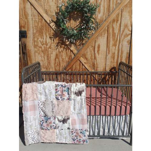 Floral and Brown Sugar Cow Minky Western Girl Crib Bedding