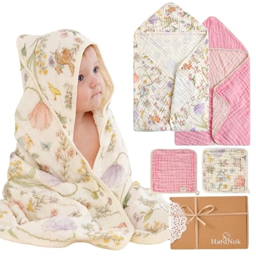 HardNok 4-Piece Ultra Soft Muslin Baby Towel Set - Ideal for Bath & Beach, (32x32 inches)
