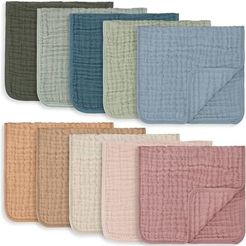 Comfy Cubs Muslin Burp Cloths Large 100% Cotton Hand Washcloths for Babies, Baby Essentials 6 Layers Extra Absorbent and Soft Boys & Girls Baby Rags for Newborn Registry (Multicolor, 10-Pack 20" X10")