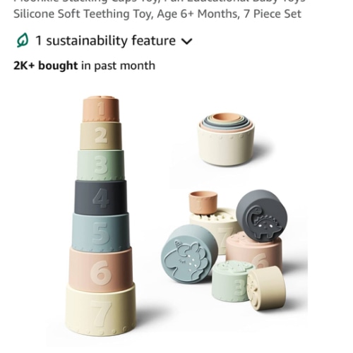 Moonkie Stacking Cups Toy, Fun Educational Baby Toys Silicone Soft Teething Toy, Age 6+ Months, 7 Piece Set