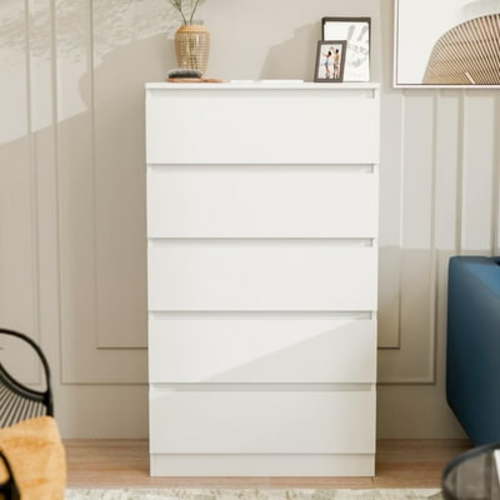 Hommpa Dresser for Bedroom, 48"H White Dresser for Closet, 5 Drawers Tall Wooden Modern Storage Chests of Drawers for Women Kids, Baby, Nursery, Girls, Living Room Furniture 27.5"L X 15.7"W X 48"H
