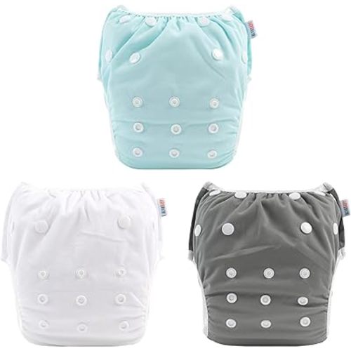 ALVABABY Baby Swim Diapers 3pcs One Size Reuseable Washable & Adjustable for Swimming Lesson & Blue Gray White 3SWY18