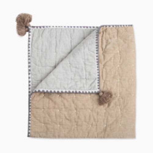 Crane Baby Cotton Reversible Melange Baby Quilt - Copper And Grey