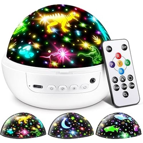 Baby Boy Room Decor, 3 Films(Star, Dinosaur, Ocean Animals)+93 Lighting+Remote Dinosaur Room Decor for Boys, 3Timer+3Brightness+360° Rotation, Baby Cooling Items, Gift for Kids 3-8