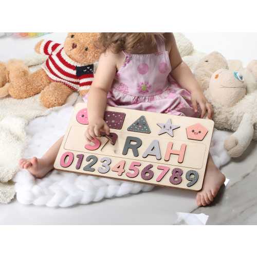 Personalized Name Puzzle W/Numbers | New Christmas Gifts for Kids Wooden Toys Baby Shower Custom Toddler Toys First Birthday 1st Baby Gift