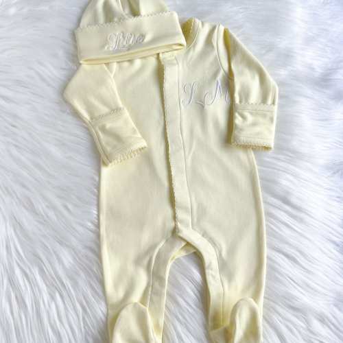 Personalized Yellow Coming Home Outfit, Personalized Baby Gift, Neutral Gender Baby Clothes, Baby shower Gift, Newborn Hospital Set