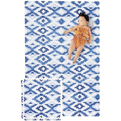 Yay Mats Stylish Extra Large Soft Baby Play Mat. Soft, Thick, Non-Toxic Foam playmat Covers 6 ft x 4 ft. Expandable Interlocking Floor Tiles Toddlers and Kids Playmat Tummy Time Mat - Jackson Rug Blue