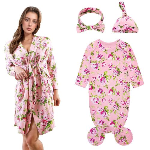 Maternity Robe and Baby Knotted Gown Set, Mom and Baby Matching Outfits Hospital Girl, Hospital Labor and Delivery