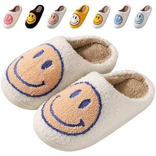 Beishani Smile Face Slippers for Women Happy face slippers Retro Soft Plush Warm Slip-on Slippers Cozy Indoor Outdoor Womens Slippers