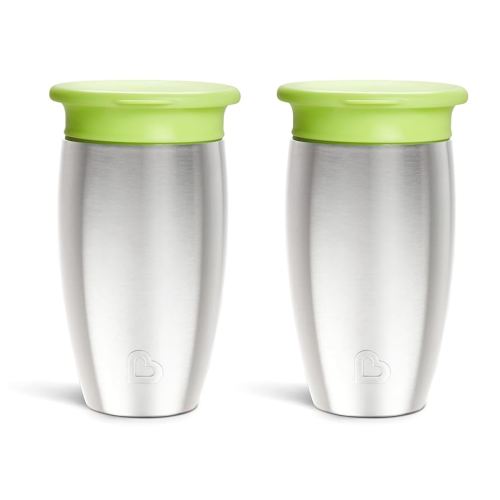 Munchkin® Miracle® 360 Toddler Sippy Cup with Lid, Spill Proof, 10 Ounce, Stainless Steel, 2 Pack, Green