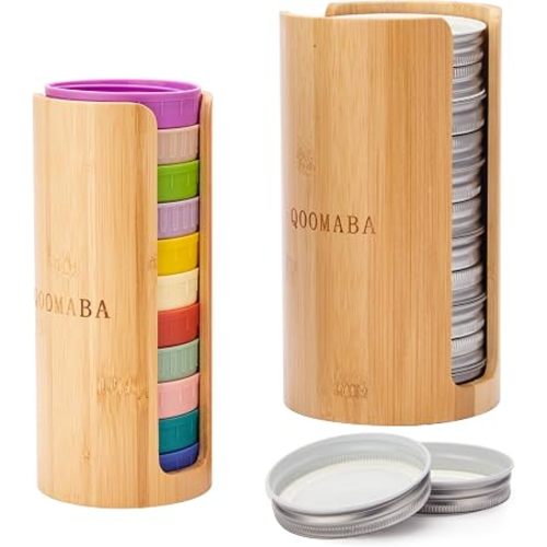 Mason Jar Lid Organizer (2pcs), Mason Jar Lid Storage Made of Bamboo, Suitable for Mason/Canning/Bamboo Lids(WIDE/REGULAR), Fit Perfectly, Stackable Steady