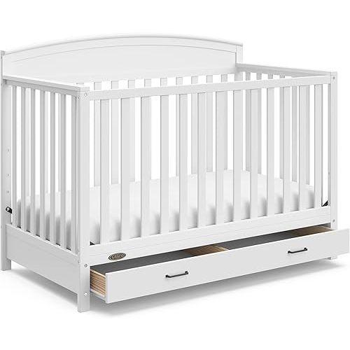 Graco Benton 5-in-1 Convertible Crib with Drawer (White) - Converts from Baby Crib to Toddler Bed, Daybed and Full-Size Bed, Fits Standard Full-Size Crib Mattress, Adjustable Mattress Support Base