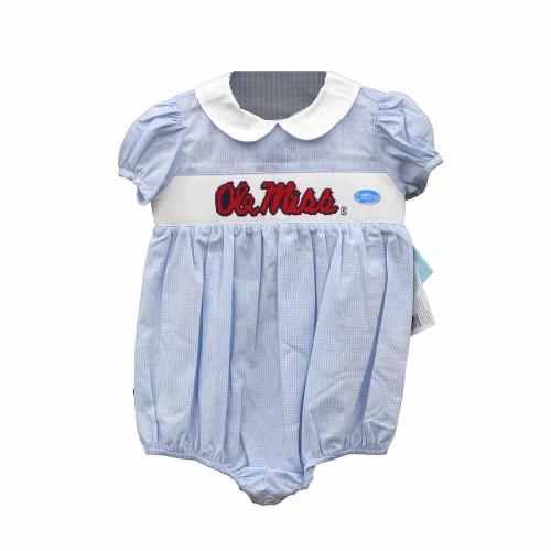 OLE MISS EMBROIDERED MINI CHECK BUBBLE WITH PUFF SLEEVES