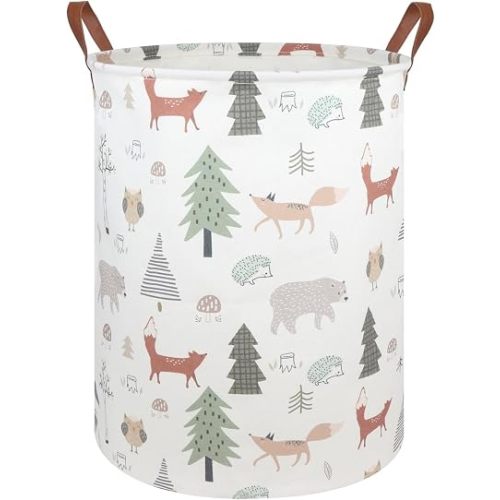 FXOLCSHE Animal Baby Laundry Basket,Woodland Animals Baby laundry hamper,Toy basket for boys,Nursery Hamper Gift Baskets for Bedroom,Toy Bin,Gift Basket.Baby room decor(Animal)