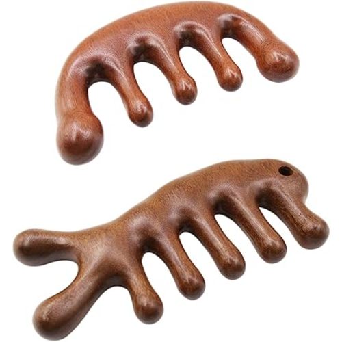 Wooden Scalp Massager Comb for Hair Growth, 2 Pack Wood Wide Tooth Comb for Women Men, Natural Sandalwood Head Massager