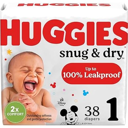 Huggies Size 1 Diapers, Snug & Dry Newborn Diapers, Size 1 (8-14 lbs), 38 Count, Packaging May Vary