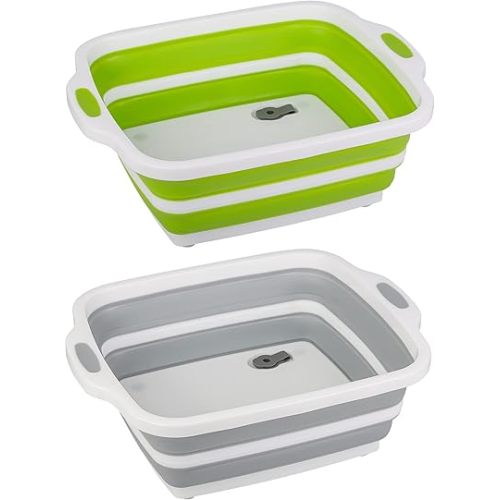 2 Pack Collapsible Cutting Board, Foldable Dish Tub with Draining Hole, Portable Chopping Board with Colander, 3 in 1 Multifunction Camping Sink for Washing Dish, Bowl, Vegetables and Fruit