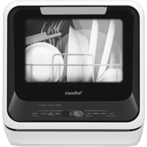 COMFEE' Portable Mini Dishwasher Countertop with 5L Built-in Water Tank for Apartments& RVs, No Hookup Needed, 6 Programs, 360° Dual Spray, 162℉ High-Temp& Air-Dry Function