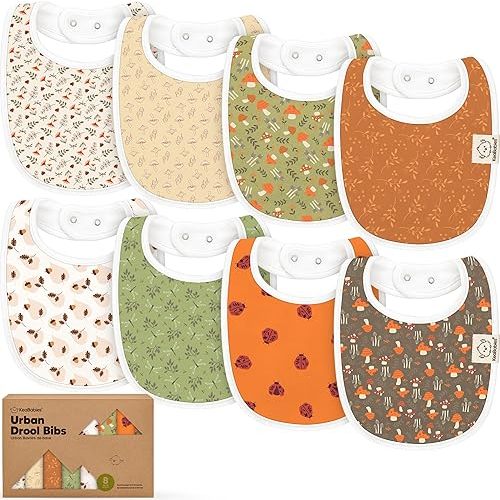 8-Pack Organic Baby Bibs for Boys, Girls - Soft Cotton Drooling and Teething Bibs for Baby Girl & Boy, Extra Absorbent, Easy To Clean & Put On for Toddler, Newborn, Infant 0-24 Months (Fall Spores)