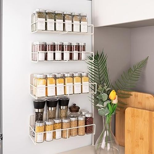 Strong Magnetic Spice Rack For Refrigerator, Large Size Space Saving Organizer, Durable Shelf for Oven, Fridge - 4 Pack - Iron - Cloud Dancer