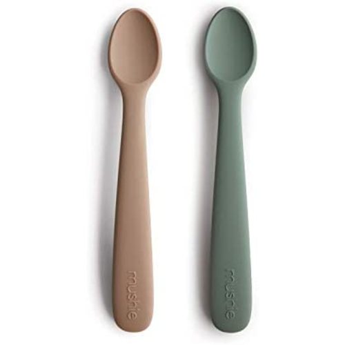 mushie Silicone Baby Feeding Spoons | 2 Pack (Dried Thyme/Natural)
