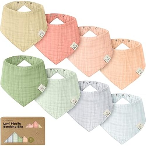KeaBabies 8-Pack Muslin Baby Bibs for Drooling, Teething – Muslin Bandana Drool Bibs for Baby Boys, Girls, Newborn, Teething Toddlers, Infant 0-36 Months, Soft Cotton Extra Absorbent (Dew)