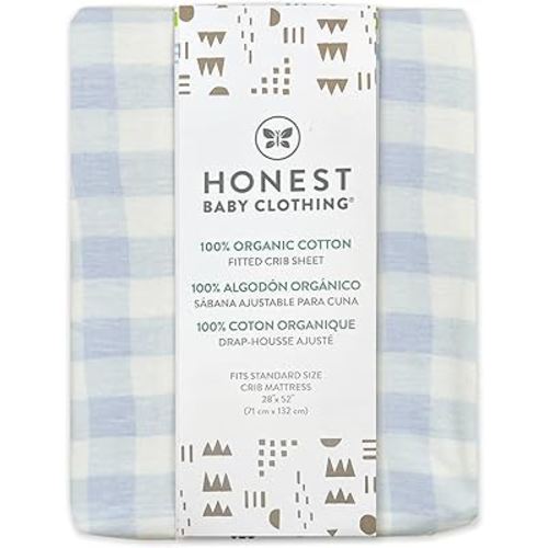 HonestBaby Unisex-Baby Fitted Crib Sheets Set Standard Mattress, 100% Organic Cotton Baby Boys, Girls, Neutral, 1 Pack - Peach Skin Painted Buffalo Check, One Size