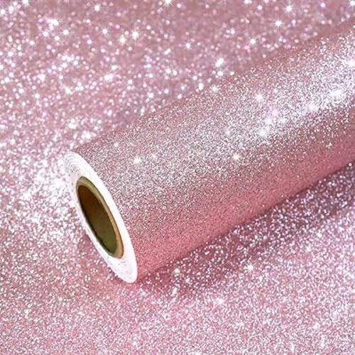 VEELIKE Pink Glitter Wallpaper Stick and Peel Sparkle Pink Glitter Contact Paper for Bedroom 15.7''x118'' Light Pink Wallpaper Removable Self Adhesive Glitter Fabric for Girl's Room Walls Cabinets