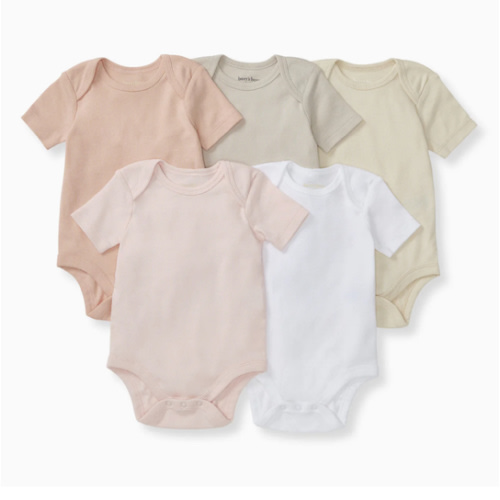 Solid Organic Cotton Short Sleeve Baby Bodysuits 5 Pack Pink Sand